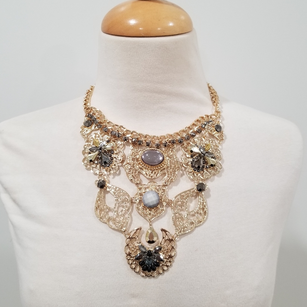 Gold Statement Jewel Necklace